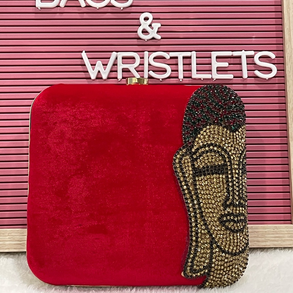 Red Velvet Buddha Clutch with Stone Work